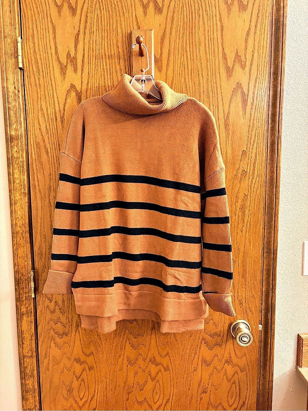 Striped Turtleneck Sweater in Brown & Black Size Large
